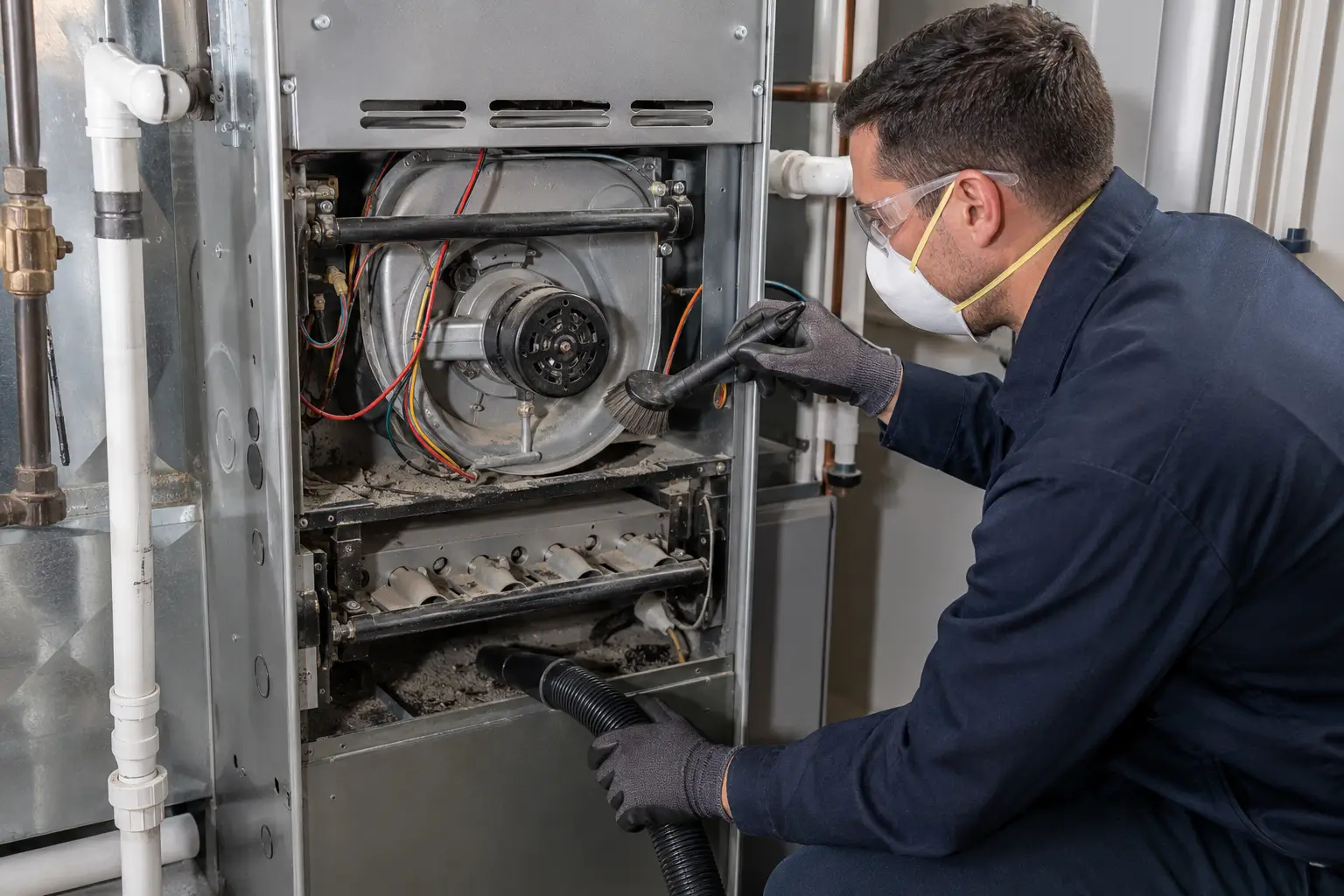 HVAC technician removing hidden dust